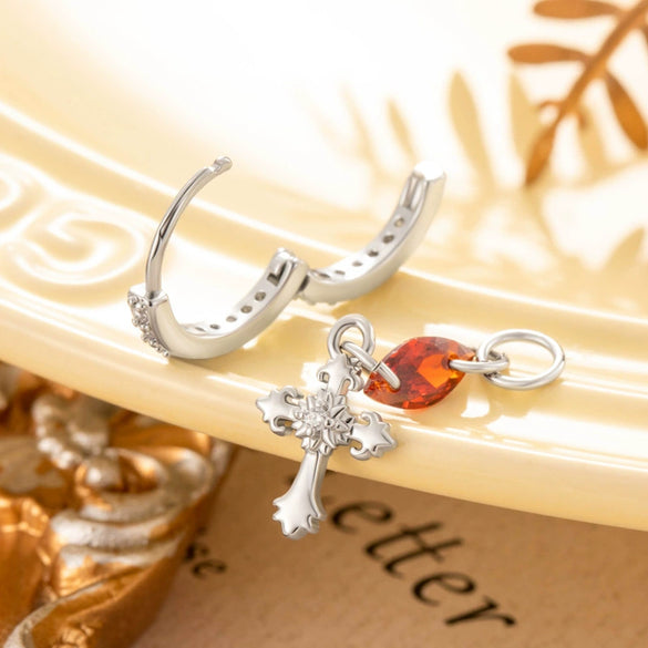 Metal Cross Pendant Tassel Earrings With Zirconia For Women