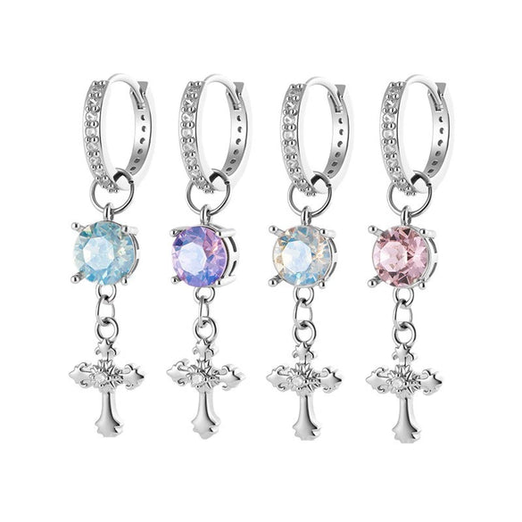 Metal Cross Pendant Women's Earrings With Austrian Round Diamond And Zirconia
