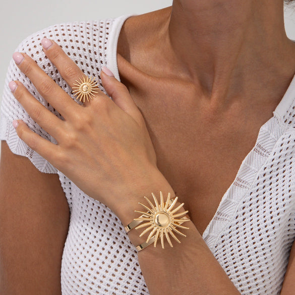 Metal Cut Out Geometric Round Open Arm Bracelet Set For Women Simple Style Iron Material Electroplating Processing