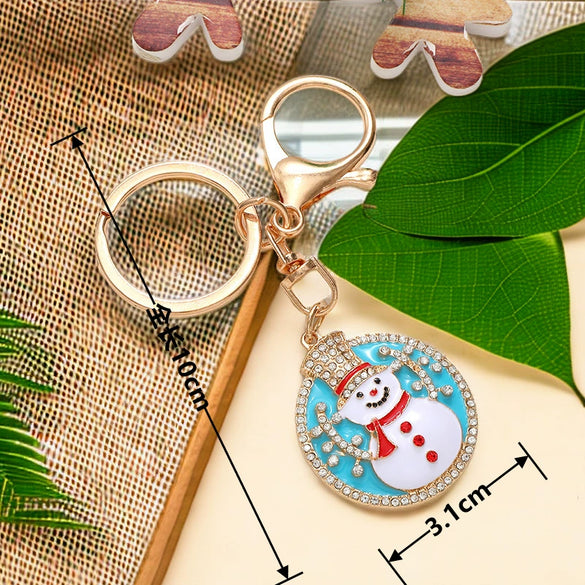 Metal Cute Snowman Elk Santa Claus Car Keychain Bag Pendant Key Ring Christmas Gift For Men And Women