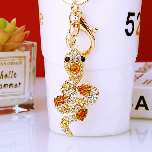 Metal Cute Zodiac Snake Car Keychain For Women Diamondencrusted Bag Pendant Mascot Gift