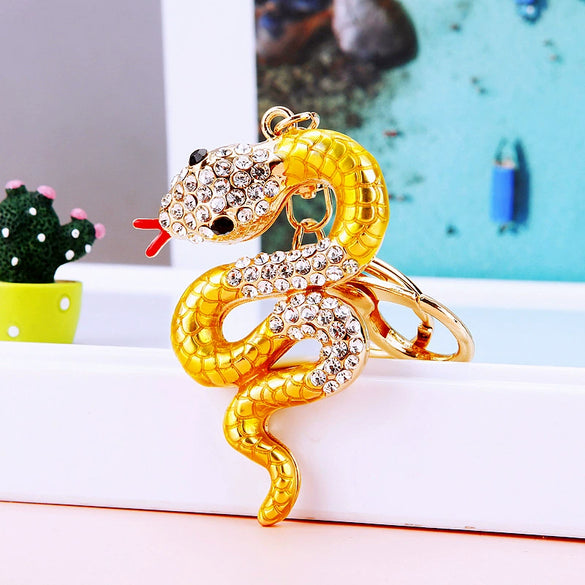 Metal Cute Zodiac Snake Car Keychain For Women Diamondencrusted Bag Pendant Mascot Gift