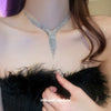 Metal Diamond Inlaid Water Drops And Love Pattern Tassel Necklace And Earrings Twopiece Set For Women With Clavicle Chain