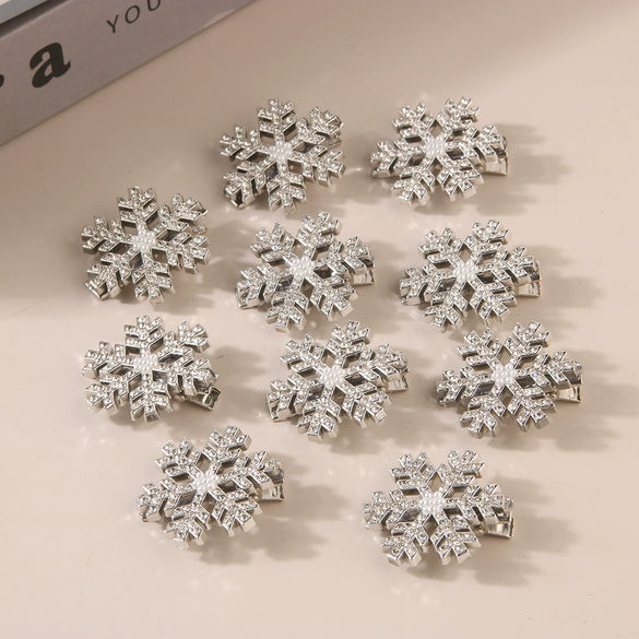 Metal Diamondencrusted Christmas Snowflake Women's Duckbill Clip Hair Accessory