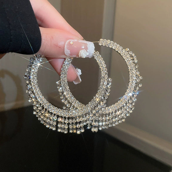 Metal Diamondencrusted Geometric Long Tassel Women's Earrings