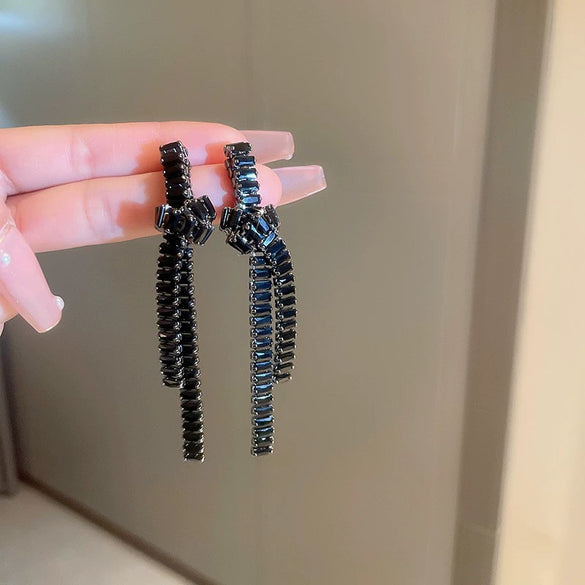 Metal Diamondencrusted Geometric Long Tassel Women's Earrings