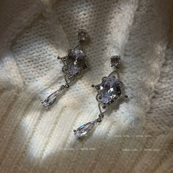 Metal Diamondencrusted Geometric Long Tassel Women's Earrings