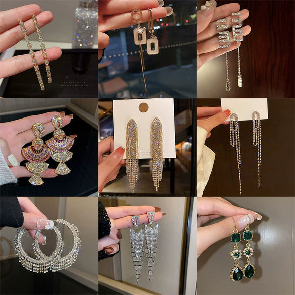 Metal Diamondencrusted Geometric Long Tassel Women's Earrings