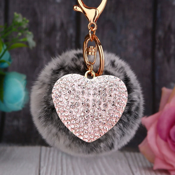 Metal Diamondencrusted Love Fur Ball Women's Car Keychain Bag Pendant