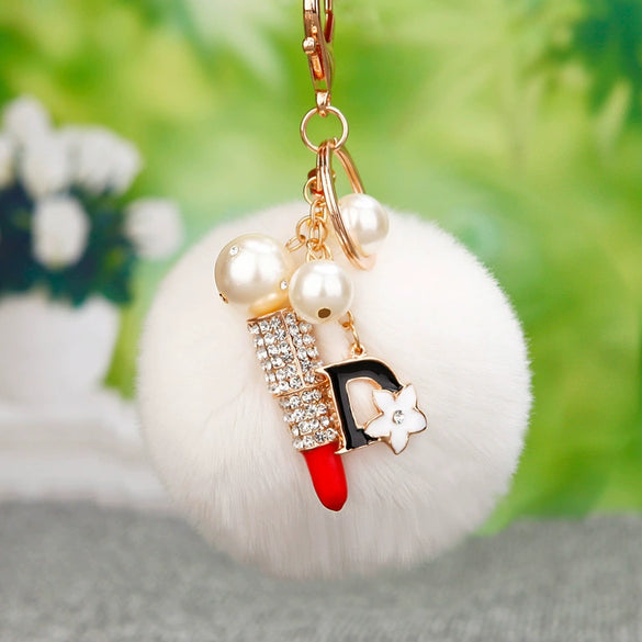Metal Diamondencrusted Love Fur Ball Women's Car Keychain Bag Pendant