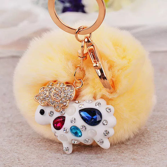 Metal Diamondencrusted Love Fur Ball Women's Car Keychain Bag Pendant