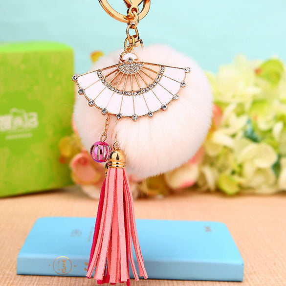 Metal Diamondencrusted Love Fur Ball Women's Car Keychain Bag Pendant