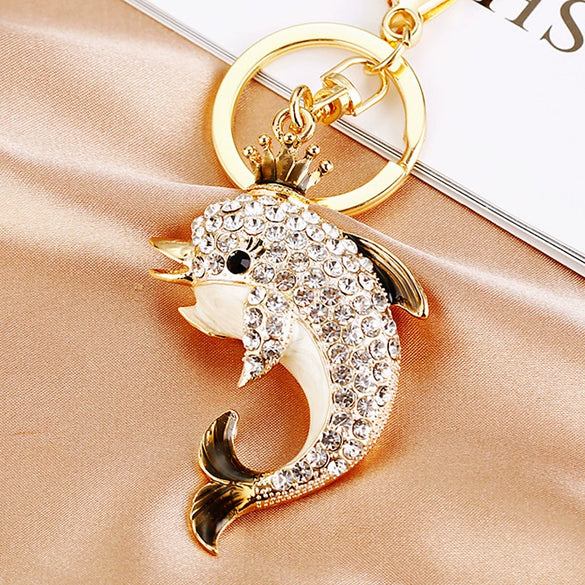 Metal Dolphin Creative Keychain With Diamond Encrusted For Women's Bags