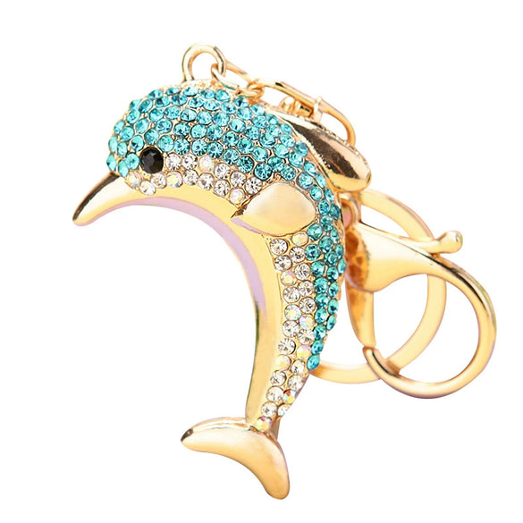 Metal Dolphin Creative Keychain With Diamond Encrusted For Women's Bags