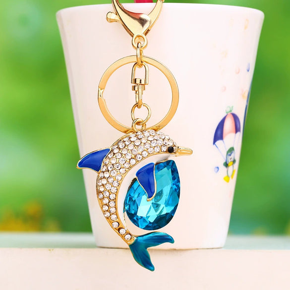 Metal Dolphin Creative Keychain With Diamond Encrusted For Women's Bags