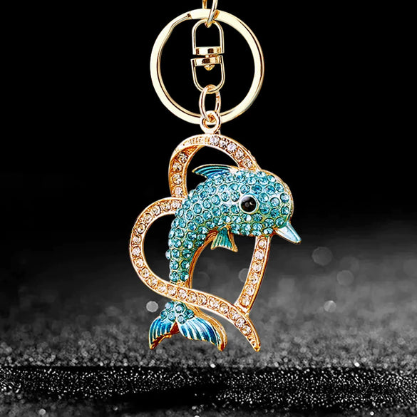Metal Dolphin Creative Keychain With Diamond Encrusted For Women's Bags