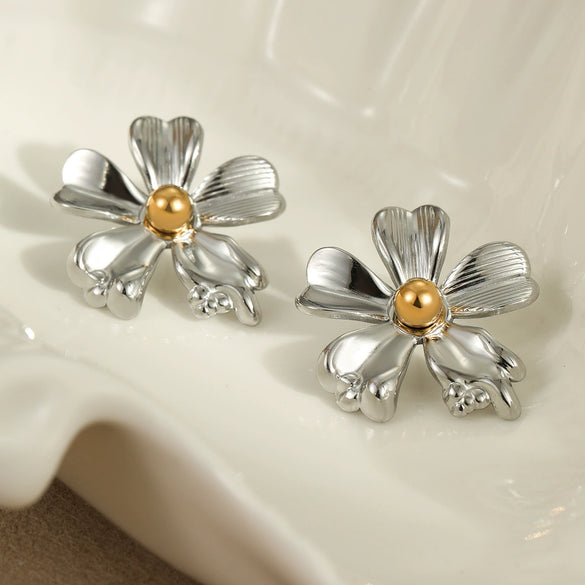 Metal Earrings Stainless Steel Big Flower Electroplated Design Women's