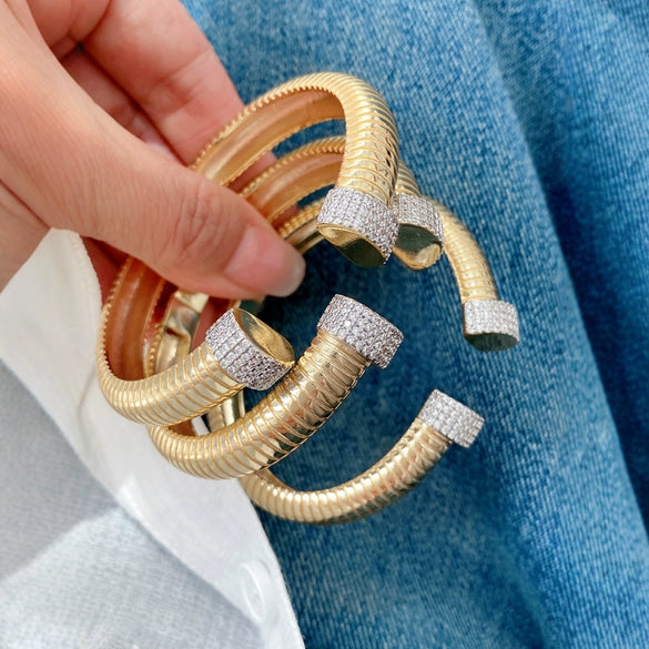 Metal Elastic Vertical Stripe Ring Bracelet Electroplated Fashion Geometric Hand Jewelry
