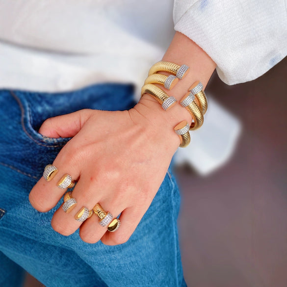 Metal Elastic Vertical Stripe Ring Bracelet Electroplated Fashion Geometric Hand Jewelry