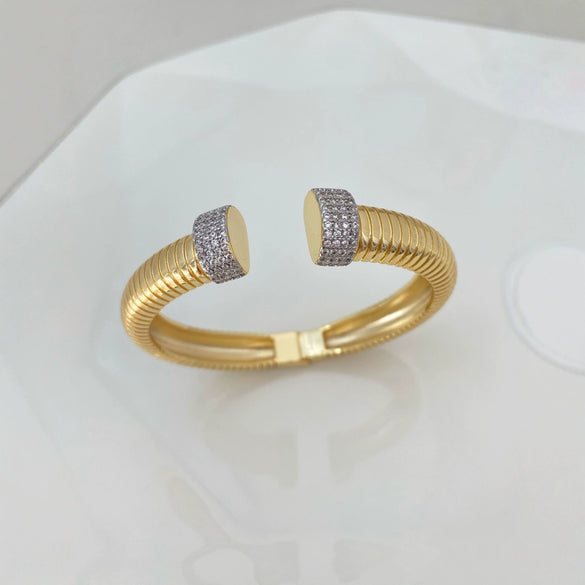 Metal Elastic Vertical Stripe Ring Bracelet Electroplated Fashion Geometric Hand Jewelry