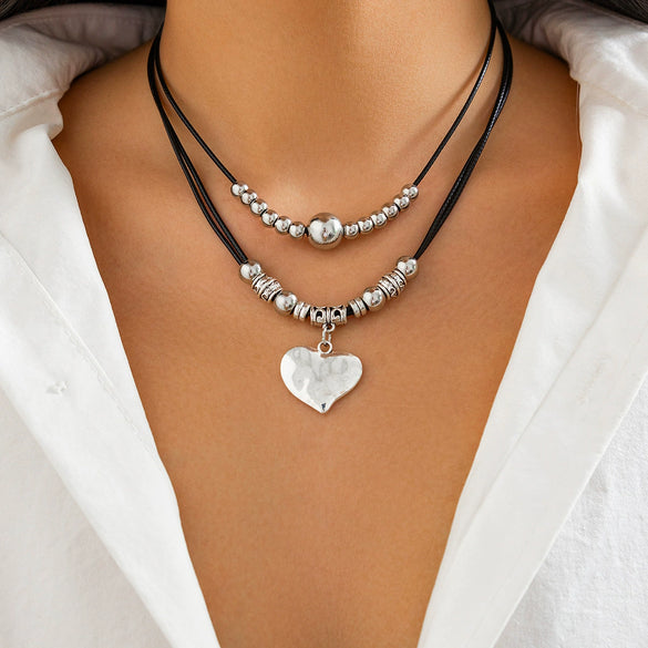 Metal Elbow Hiphop Style Geometric Relief Pendant Beaded Clavicle Necklace Alloy Electroplated
