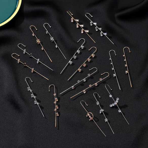 Metal Electroplated Elegant Inlaid Zircon Earrings With Stars And Letters Design