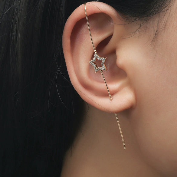 Metal Electroplated Elegant Inlaid Zircon Earrings With Stars And Letters Design