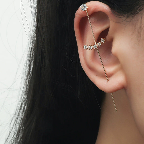 Metal Electroplated Elegant Inlaid Zircon Earrings With Stars And Letters Design
