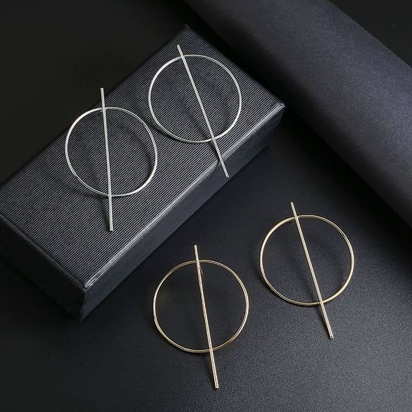 Metal Electroplated Geometric Hollow Circle Long Exaggerated Earrings Fashion Jewelry