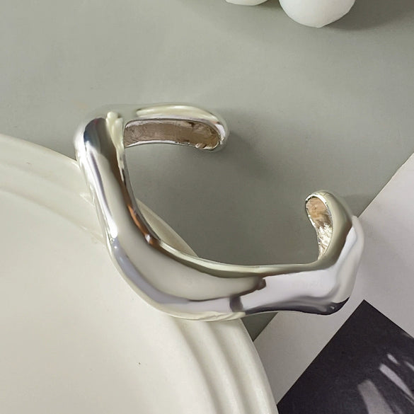 Metal Electroplated Irregular Texture Spring Bracelet In Geometric Style
