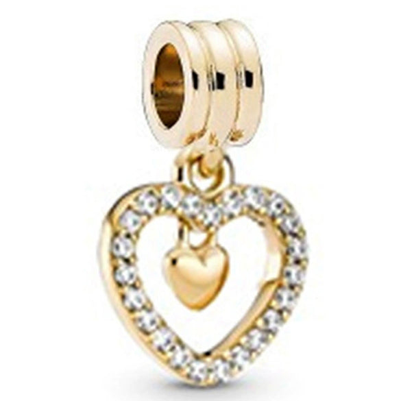 Metal Electroplated Love Pendant Beaded Bracelet With Diamond Embedded And Totem Pattern