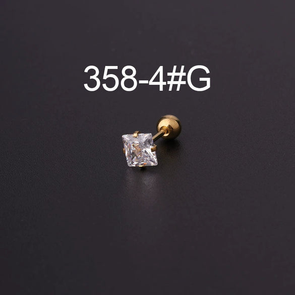 Metal Electroplating Geometric Fivepointed Star Heart Triangle Square Zircon Piercing Earrings For Women