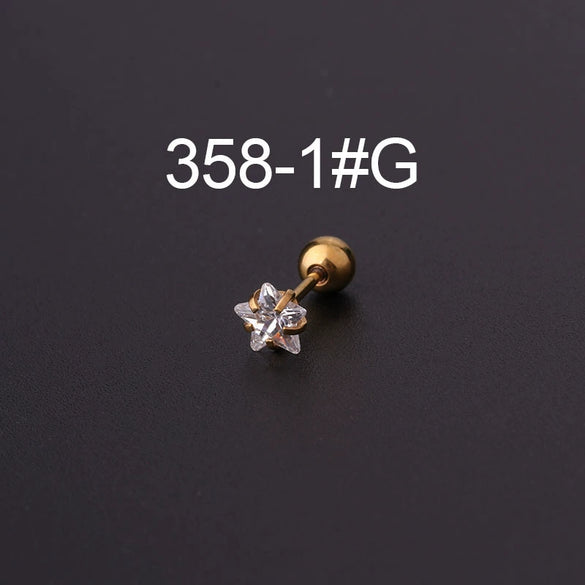 Metal Electroplating Geometric Fivepointed Star Heart Triangle Square Zircon Piercing Earrings For Women