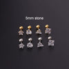 Metal Electroplating Geometric Fivepointed Star Heart Triangle Square Zircon Piercing Earrings For Women