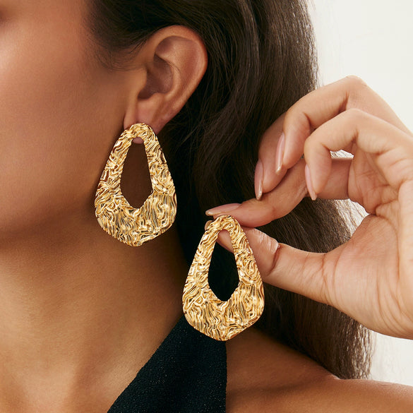 Metal Exaggerated Geometric Ushaped Twisted Cut Out Electroplated Women's Earrings