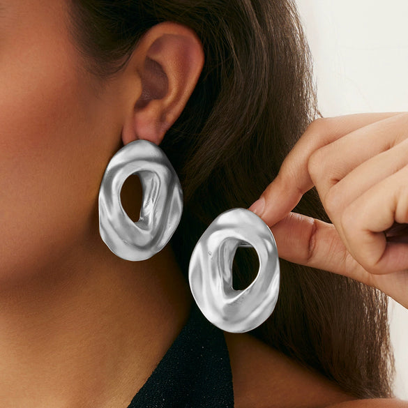 Metal Exaggerated Geometric Ushaped Twisted Cut Out Electroplated Women's Earrings