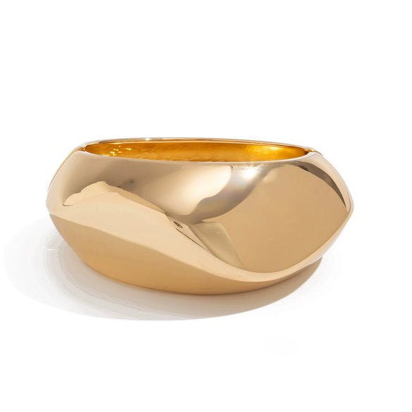 Metal Exaggerated Smooth Wide Bracelet With Knock Grain Cut Surface And Spring Buckle Electroplated Geometric Style