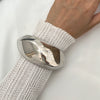 Metal Exaggerated Smooth Wide Bracelet With Knock Grain Cut Surface And Spring Buckle Electroplated Geometric Style