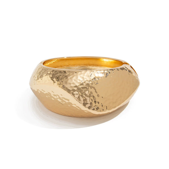 Metal Exaggerated Smooth Wide Bracelet With Knock Grain Cut Surface And Spring Buckle Electroplated Geometric Style