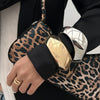 Metal Exaggerated Smooth Wide Bracelet With Knock Grain Cut Surface And Spring Buckle Electroplated Geometric Style