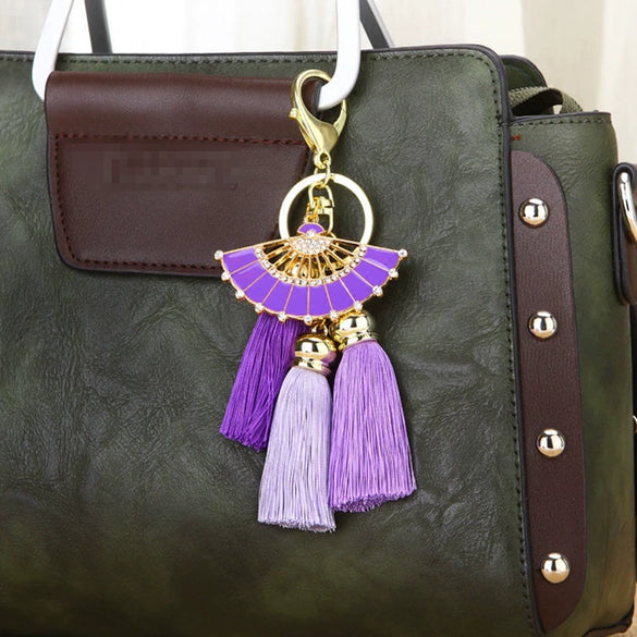 Metal Fan Tassel Keychain For Women Creative Bag Pendant