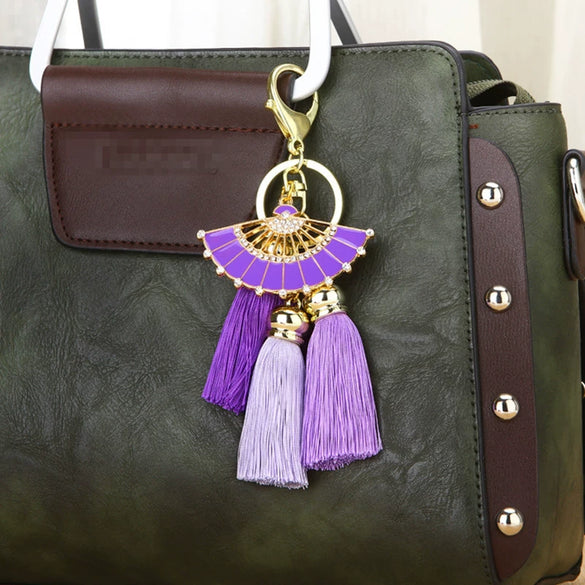 Metal Fan Tassel Keychain For Women Creative Bag Pendant