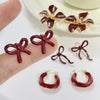 Metal Flower Bow Geometric Earrings With Electroplating For Women