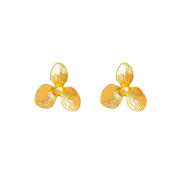Metal Flower Earrings For Women Light Luxury Niche Retro Elegant Electroplated