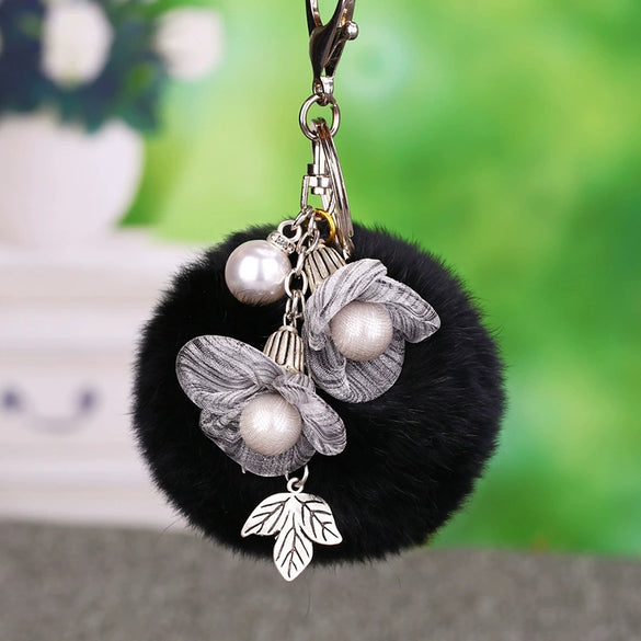 Metal Flower Female Plush Keychain Creative Bag Pendant