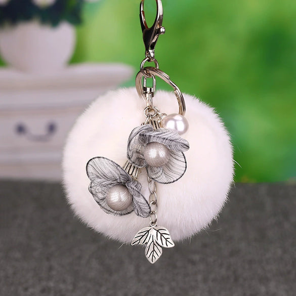 Metal Flower Female Plush Keychain Creative Bag Pendant