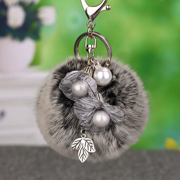 Metal Flower Female Plush Keychain Creative Bag Pendant