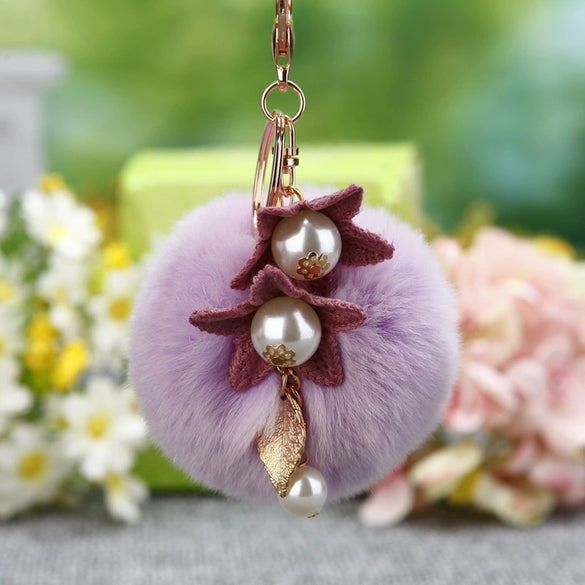 Metal Flower Female Plush Keychain Creative Bag Pendant