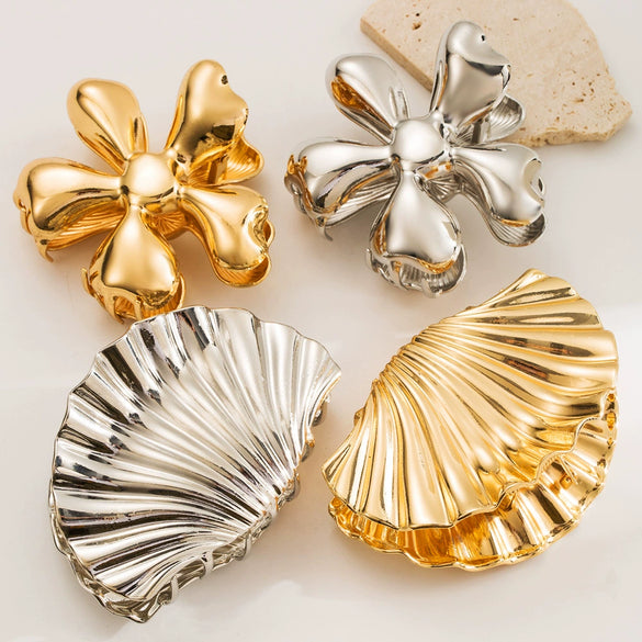 Metal Flower Geometric Hair Clip For Women With Electroplating Treatment