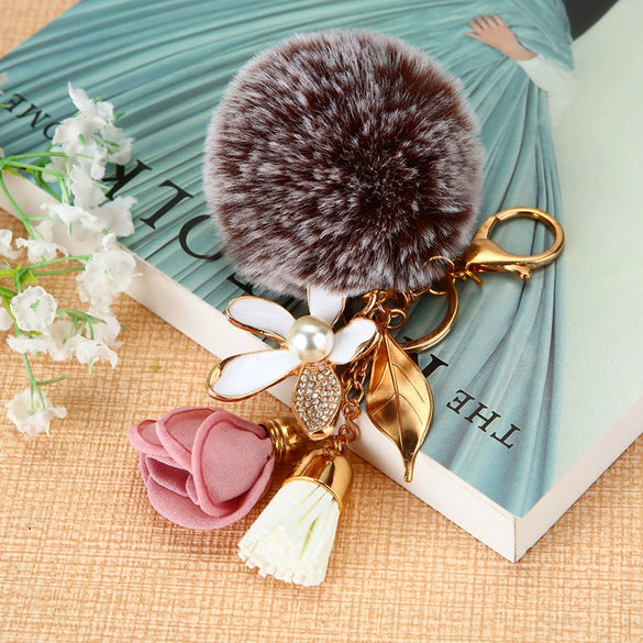 Metal Flower Keychain For Female Plush Cute Creative Bag Pendant
